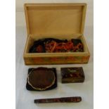 Box of costume jewellery, compact case,