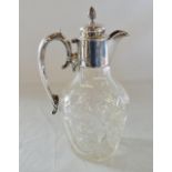 Cut glass and silver mounted claret jug