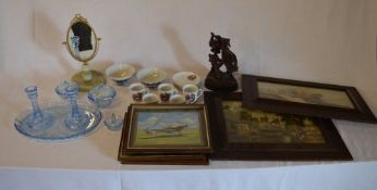 Various ceramics, blue glass dressing ta