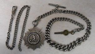 Silver watch chain with football fob & s
