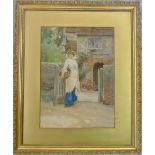 Carlton Alfred Smith (1853-1946) watercolour of a woman with basket 34 x 54 cm