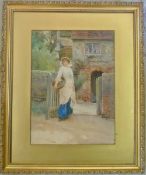 Carlton Alfred Smith (1853-1946) watercolour of a woman with basket 34 x 54 cm