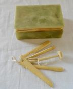 Green onyx cigarette box & carved ivory