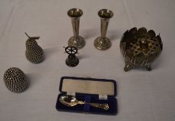 Silver plate including candlesticks, rosebowl,  cased spoon etc