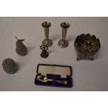 Silver plate including candlesticks, rosebowl,  cased spoon etc