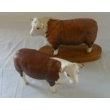 Beswick Hereford bull on a plinth and co