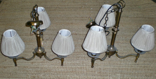 Pair of brass 3 branch light fittings wi