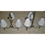 Pair of brass 3 branch light fittings wi