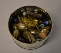 Small tin of coins, silver plated spoons