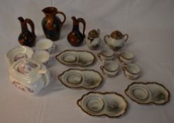 19th cent tea pot, cups, saucers & other