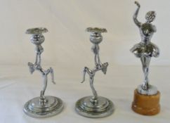 Art Deco chrome ballerina & pair of Art