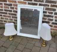 2 brass lamps & a wall mirror