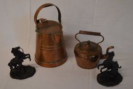 Copper jug, kettle and a pair of cast me