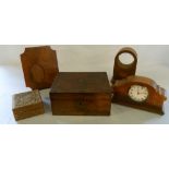 Assorted treen including Edwardian clock