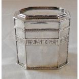 Omar Ramsden & Alwyn Carr silver Arts & Crafts tea caddy London 1909. Inscription around the