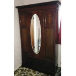 Edwardian mahogany wardrobe with oval mi