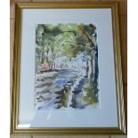 Watercolour of a tree lined avenue by Pe