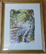Watercolour of a tree lined avenue by Pe