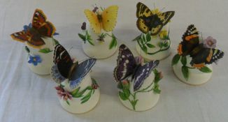 6 Franklin Mint porcelain butterfly bell