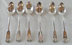 Set of 6 silver shell pattern teaspoon w