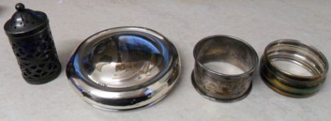 Assorted silver items inc serviette ring