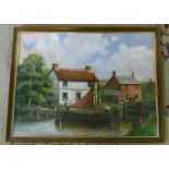 Oil on canvas possibly Tetney Lock with