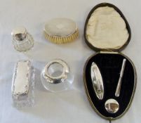 Small silver topped scent bottle London 1901, silver topped glass box Birmingham 1906, glass &