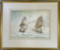 Watercolour seascape 'Frigate Duel' by D