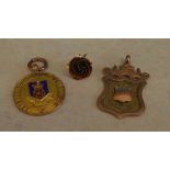 2 9ct gold fob medallions & a small 9ct