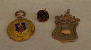 2 9ct gold fob medallions & a small 9ct