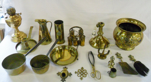 Various brass ware inc pans, jardiniere,