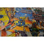 A large collection of 1980s Marvel Transformers comics, ranging from No 27 upto 141 (non