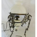 Ceramic and brass hanging electric lamp