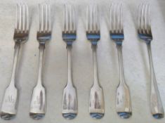 6 silver monogrammed forks (5 fiddle pat