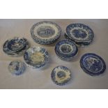 Blue & white ceramics including plates,