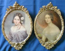 Pair of decorative portrait prints in gi