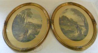 Pair of prints in oval frames H 56 cm