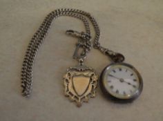 Silver Swiss ladies pocket watch with ch