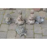 Pair of concrete squirrels, rabbit, dove