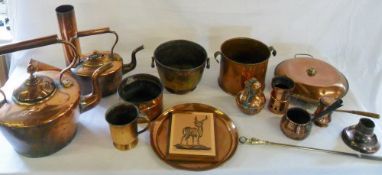 Various copper items inc large kettle