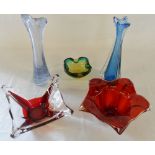 5 Murano style glass vases/dishes