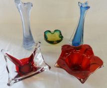 5 Murano style glass vases/dishes