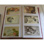 Postcard album containing miscellaneous cards