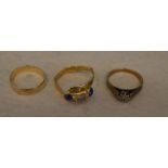 2 9ct gold rings and one other ring with