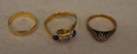 2 9ct gold rings and one other ring with