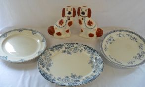 Pair of Staffordshire dogs & 3 oval meat