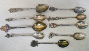 Various foreign tourist teaspoons marked