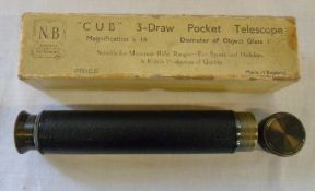 3 draw leather and brass telescope with