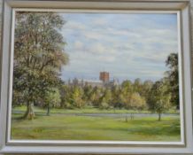 Oil on board of St Albans Abbey by Frank