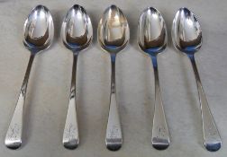 5 silver dessert spoons with monograms S